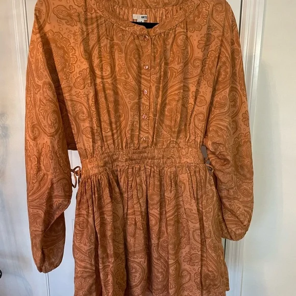 Amuse Society Orange Mini Sundress with gathered tied waist - Picture 6 of 9